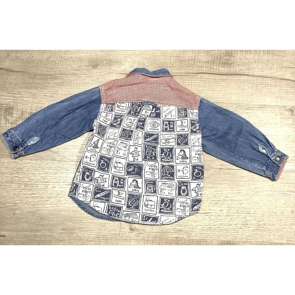 Vintage 90 Baby Gap Boys Stripe Denim Overalls & Shirt XL 18-24 Months Snaps